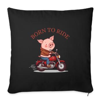 Cochon de dessin animé sur une moto – Né pour rouler - Housse de coussin décorative 45 x 45 cm - noir - Devant