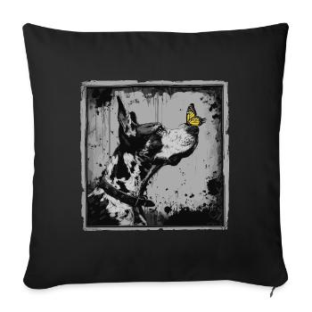 Drôle de dogue allemand et de papillon - Housse de coussin décorative 45 x 45 cm - noir - Devant
