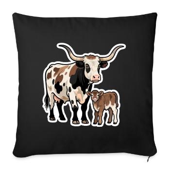 Longhorn avec veau – Design de style western - Housse de coussin décorative 45 x 45 cm - noir - Devant