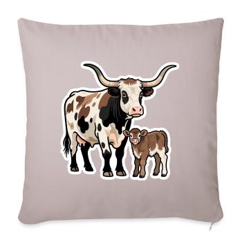 Longhorn with Calf – Western Style Design - Sofa pillowcase 17,3'' x 17,3'' (45 x 45 cm) - light taupe - Front