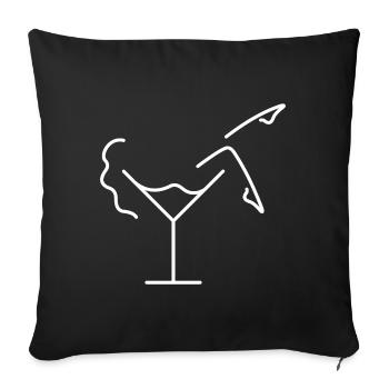 Croquis de femme en verre à cocktail – motif original - Housse de coussin décorative 45 x 45 cm - noir - Devant