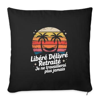 Retraité au coucher soleil palmier - Housse de coussin décorative 45 x 45 cm - noir - Devant