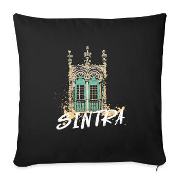 Fenêtre manuéline Sintra illustration Portugal - Housse de coussin décorative 45 x 45 cm - noir - Devant