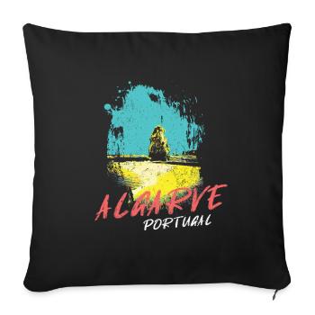 Plage rochers Algarve illustration Portugal - Housse de coussin décorative 45 x 45 cm - noir - Devant
