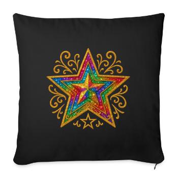 Star | Rainbow Star with Gold Ornament - Sofa pillowcase 17,3'' x 17,3'' (45 x 45 cm) - black - Front