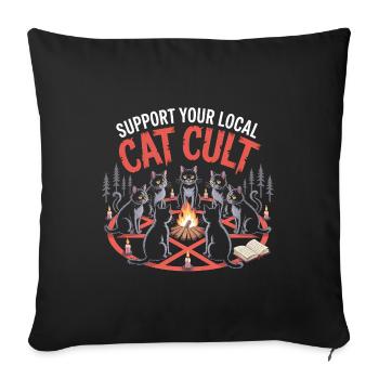 Soutenez votre culte de chat local - T-Shirt Chat Drôle - Housse de coussin décorative 45 x 45 cm - noir - Devant