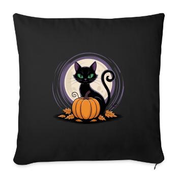 Chat au clair de lune avec citrouille - Housse de coussin décorative 45 x 45 cm - noir - Devant
