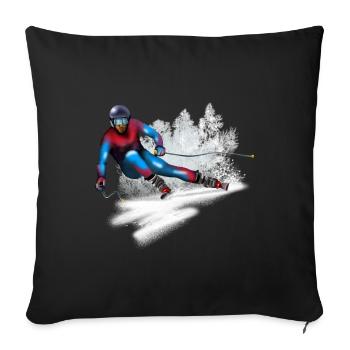 Rasender Skifahrer im Schnee - Sofakissenbezug 45 x 45 cm - Schwarz - Vorne