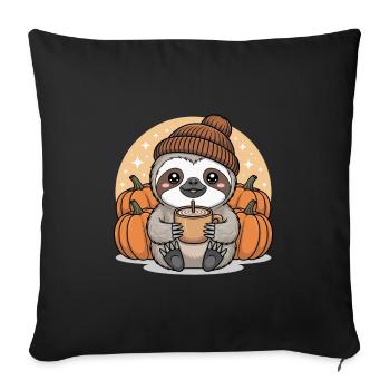 Paresseux câlin avec citrouilles Automne - Housse de coussin décorative 45 x 45 cm - noir - Devant