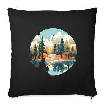 Pêche en pleine nature – Vintage Nature Landscape D - Housse de coussin décorative 45 x 45 cm - noir - Devant