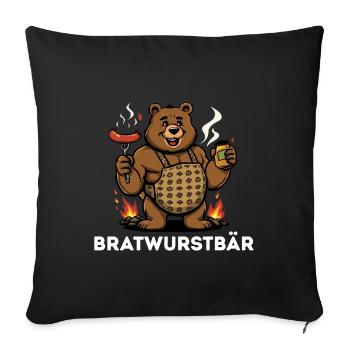 Bratwurst Bear Idée cadeau barbecue - Housse de coussin décorative 45 x 45 cm - noir - Devant