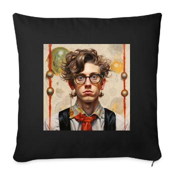 Young man in vintage style glasses tangled hair - Sofa pillowcase 17,3'' x 17,3'' (45 x 45 cm) - black - Front
