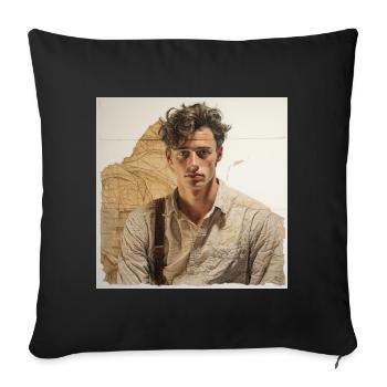 Beige portrait with leather straps - Sofa pillowcase 17,3'' x 17,3'' (45 x 45 cm) - black - Front