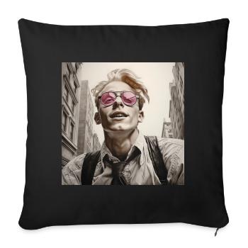 Street Style Portrait Pink Glasses - Sofa pillowcase 17,3'' x 17,3'' (45 x 45 cm) - black - Front