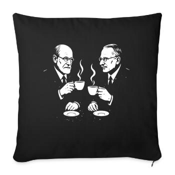 Sigmund Freud and Carl Jung drinking coffee - Sofa pillowcase 17,3'' x 17,3'' (45 x 45 cm) - black - Front