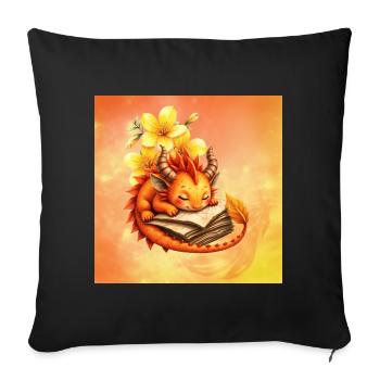 Dragon endormi sur livre fleuri - Housse de coussin décorative 45 x 45 cm - noir - Devant