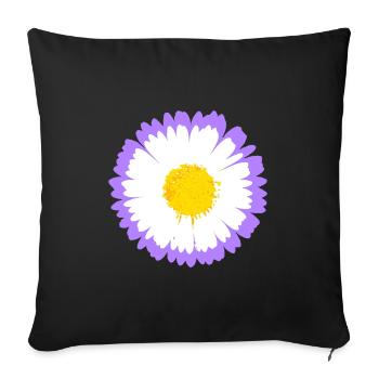 Marguerite violette fleurie avec noyau jaune - Housse de coussin décorative 45 x 45 cm - noir - Devant