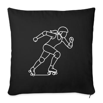 Croquis de joueur de roller derby – Motif sportif - Housse de coussin décorative 45 x 45 cm - noir - Devant