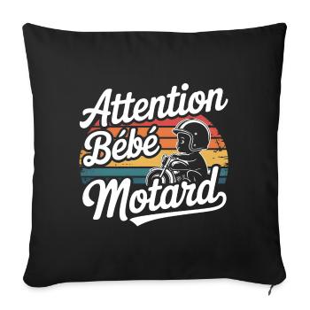 Attention Bébé Motard - Housse de coussin décorative 45 x 45 cm - noir - Devant