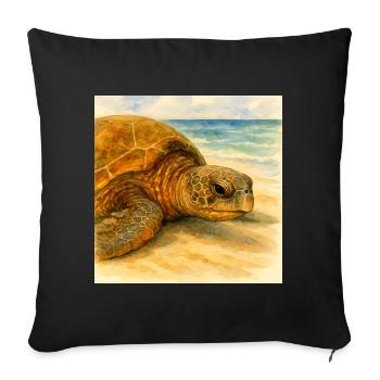 Tortue aquarelle près de la plage - Housse de coussin décorative 45 x 45 cm - noir - Devant