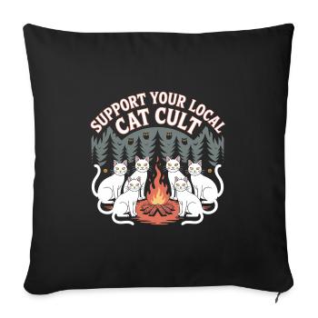 Soutenez votre culte de chat local - T-Shirt Chat Drôle - Housse de coussin décorative 45 x 45 cm - noir - Devant