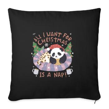 Panda Noël Sieste dans Panier - Housse de coussin décorative 45 x 45 cm - noir - Devant