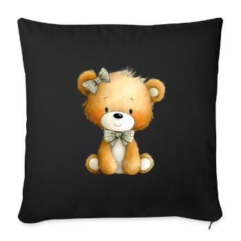 Ours en peluche assis - Housse de coussin décorative 45 x 45 cm - noir - Devant