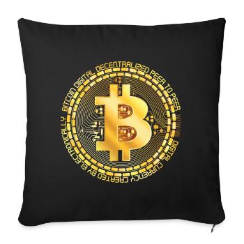 Bague en or Bitcoin - Housse de coussin décorative 45 x 45 cm - noir - Devant