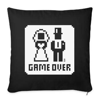 Game Over (mariage, enterrement de vie de garçon, mariés, pixel, NEG W) - Housse de coussin décorative 45 x 45 cm - noir - Devant