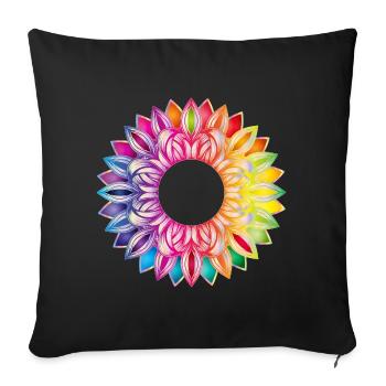 Bunter Blütenrahmen – florales Mandala Design - Sofakissenbezug 45 x 45 cm - Schwarz - Vorne