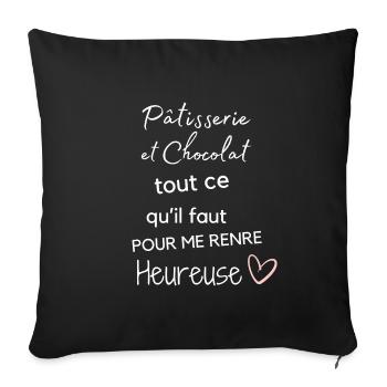 Patisserie Chocolat Bonheur Sucré - Housse de coussin décorative 45 x 45 cm - noir - Devant
