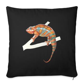 caméléon turquoise orange Chamaeleon zeylandicus - Housse de coussin décorative 45 x 45 cm - noir - Devant