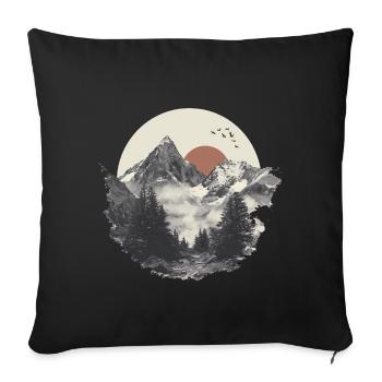 Paysage de montagne avec du soleil et des oiseaux – art naturel - Housse de coussin décorative 45 x 45 cm - noir - Devant