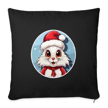 Kawaii Christmas Bunny with Santa Hat - Sofa pillowcase 17,3'' x 17,3'' (45 x 45 cm) - black - Front