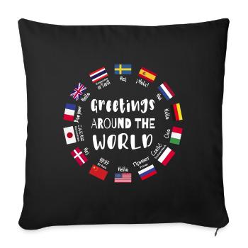 Grüße aus aller Welt - Hallo in allen Sprachen - Sofakissenbezug 45 x 45 cm - Schwarz - Vorne