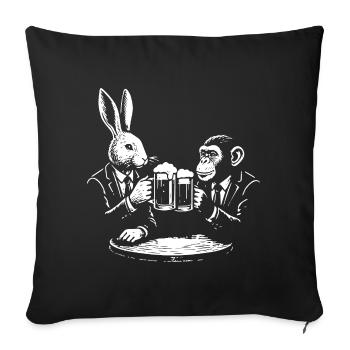 Kaninchen und Affe trinken Bier im Pub - Sofakissenbezug 45 x 45 cm - Schwarz - Vorne