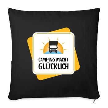 Le camping vous rend heureux – conception de camping-car - Housse de coussin décorative 45 x 45 cm - noir - Devant