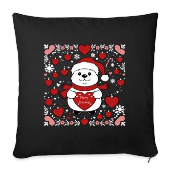 Cœur de Noël d’ours polaire - Housse de coussin décorative 45 x 45 cm - noir - Devant