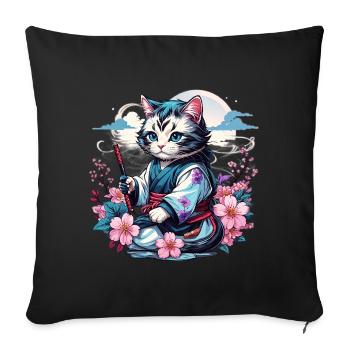 Chat Ninja Kawaii japonais - Housse de coussin décorative 45 x 45 cm - noir - Devant