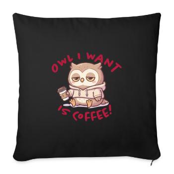 Sweat à capuche Coffee Love Owl Pullover - Housse de coussin décorative 45 x 45 cm - noir - Devant