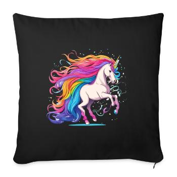 Rainbow Unicorn with Glowing Hair Tail - Sofa pillowcase 17,3'' x 17,3'' (45 x 45 cm) - black - Front