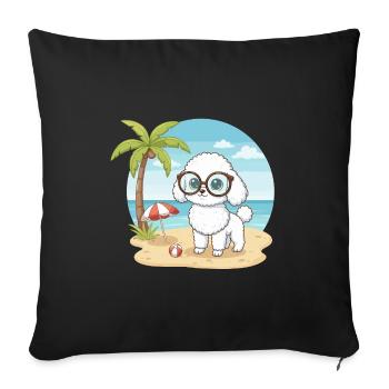 Caniche mignon avec des lunettes vacances d’été sur la plage - Housse de coussin décorative 45 x 45 cm - noir - Devant