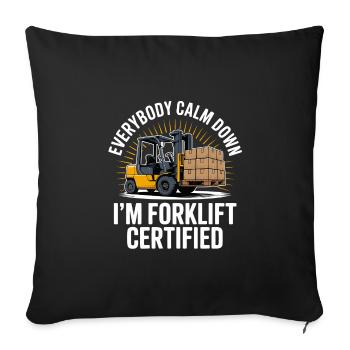 Conception de chariot élévateur humoristique certifié - Housse de coussin décorative 45 x 45 cm - noir - Devant
