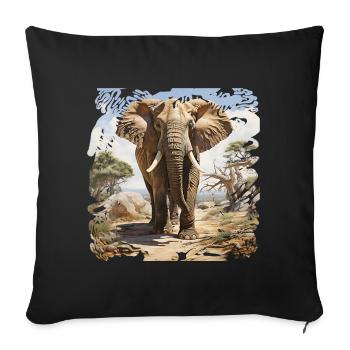 Éléphant de savane dans un style aquarelle - Housse de coussin décorative 45 x 45 cm - noir - Devant