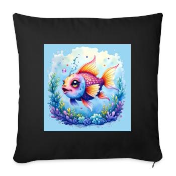 Poissons colorés sous le corail - Housse de coussin décorative 45 x 45 cm - noir - Devant