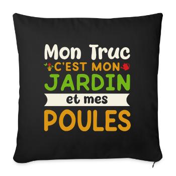 Mon jardin Mes poules humour jardinage jardinier - Housse de coussin décorative 45 x 45 cm - noir - Devant