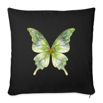 Green Watercolor Butterfly Sparkle - Sofa pillowcase 17,3'' x 17,3'' (45 x 45 cm) - black - Front