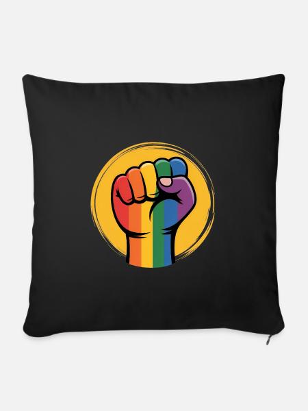 Rainbow Fist Antifa - Gegen Rechts - Sofakissenbezug 45 x 45 cm - Schwarz