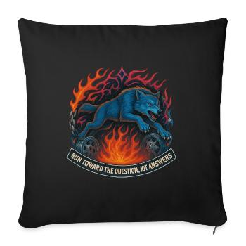 Loup bleu dans un cercle de flammes - Housse de coussin décorative 45 x 45 cm - noir - Devant
