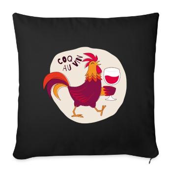 Coq au Vin Hahn mit Wein - Sofakissenbezug 45 x 45 cm - Schwarz - Vorne